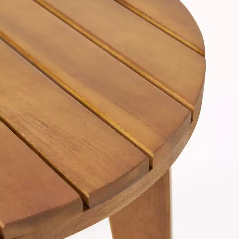 Tavolino laterale circolare da esterno GDFStudio Parker con ripiano a doghe in legno di acacia, Teak