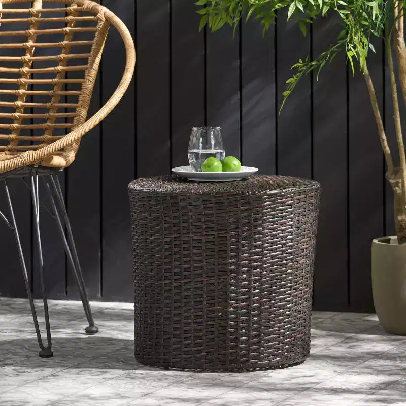GDFStudio Overton Table d'appoint d'extérieur en osier motif tonneau, marron multicolore