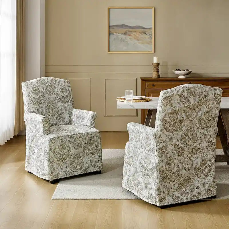Sedia da pranzo con braccioli e rivestimento sfoderabile in tessuto con gambe in legno, set da 2