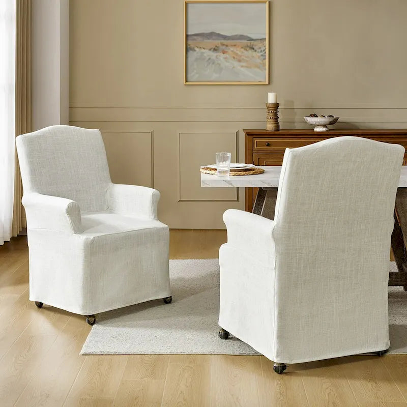 Sedia da pranzo con braccioli e rivestimento sfoderabile in tessuto con gambe in legno, set da 2
