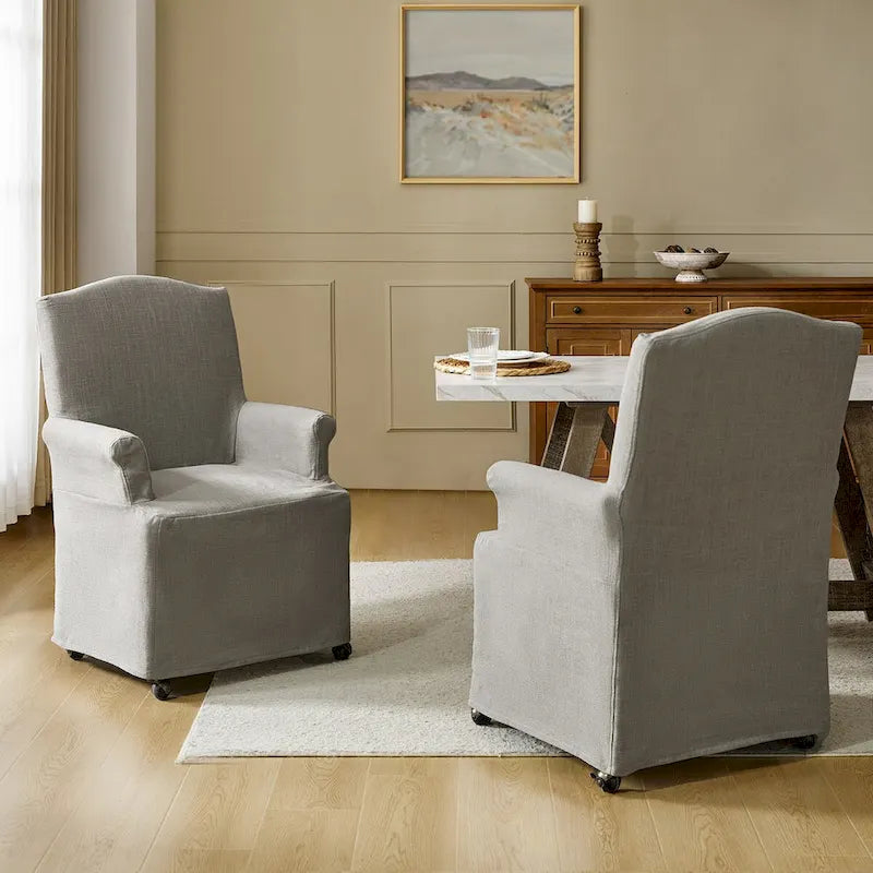 Sedia da pranzo con braccioli e rivestimento sfoderabile in tessuto con gambe in legno, set da 2