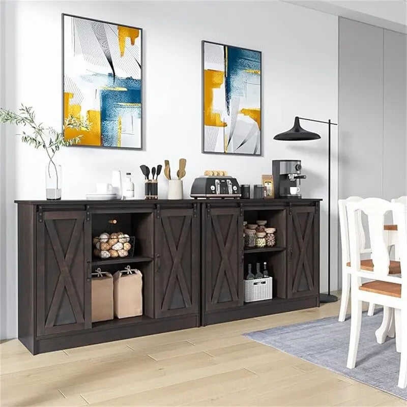 Credenza a buffet da fattoria con ante scorrevoli a fienile - 15,7P x 42L x 32A