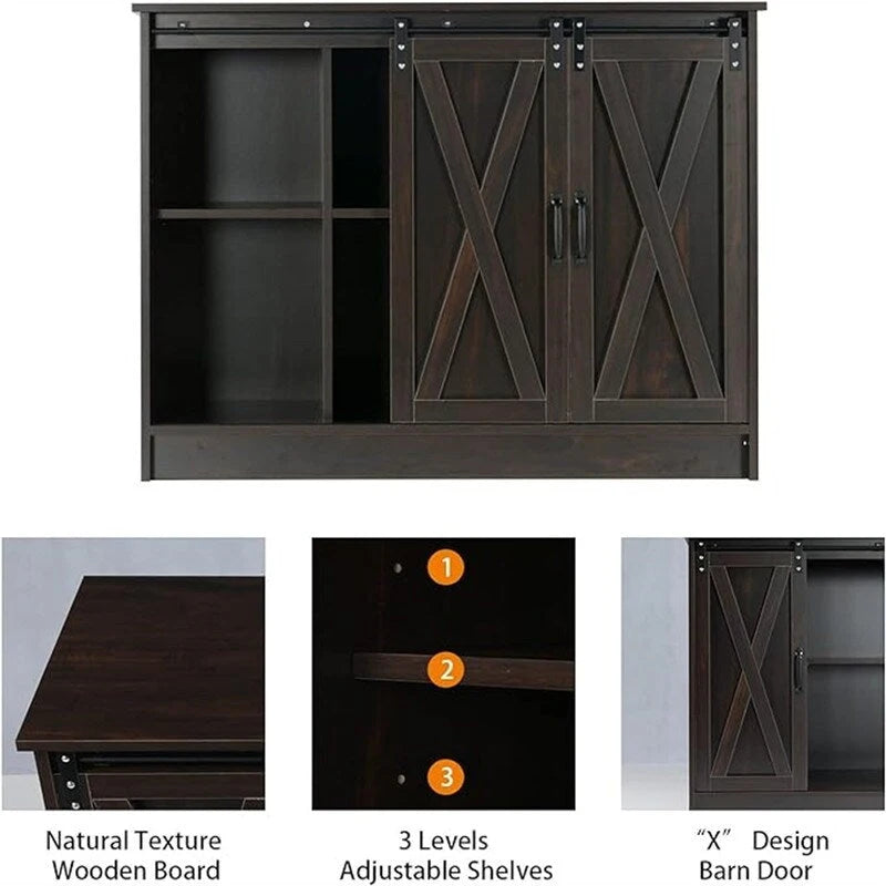 Credenza a buffet da fattoria con ante scorrevoli a fienile - 15,7P x 42L x 32A