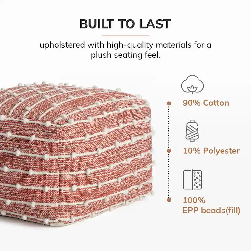 Pouf poggiapiedi quadrato da 56 cm – Realizzato a mano per soggiorno, camera da letto, cameretta dei bambini