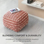 Pouf poggiapiedi quadrato da 56 cm – Realizzato a mano per soggiorno, camera da letto, cameretta dei bambini