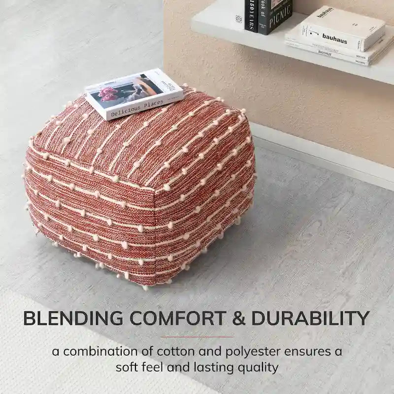 Pouf poggiapiedi quadrato da 56 cm – Realizzato a mano per soggiorno, camera da letto, cameretta dei bambini