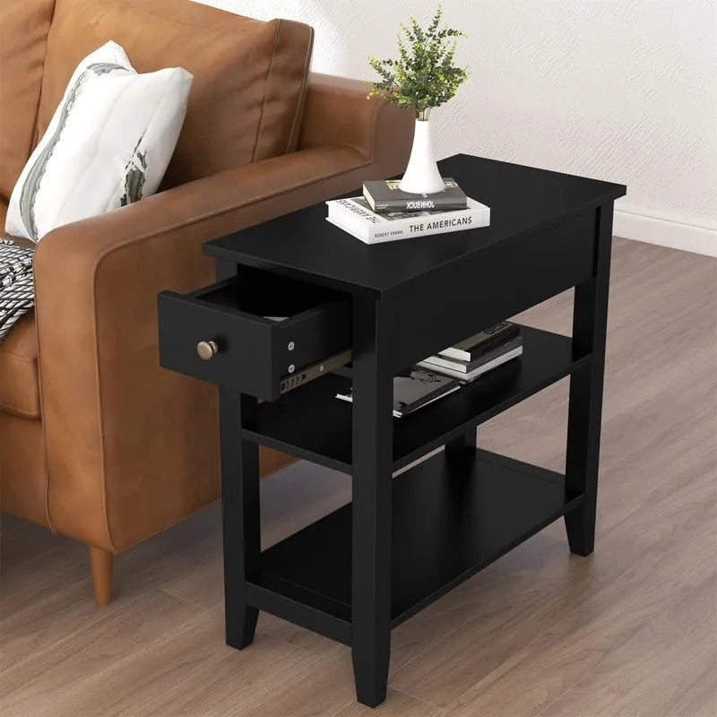 Tavolino stretto con cassetto e ripiano