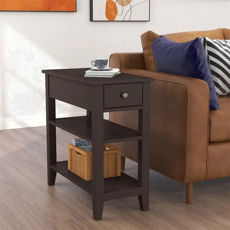 Tavolino stretto con cassetto e ripiano