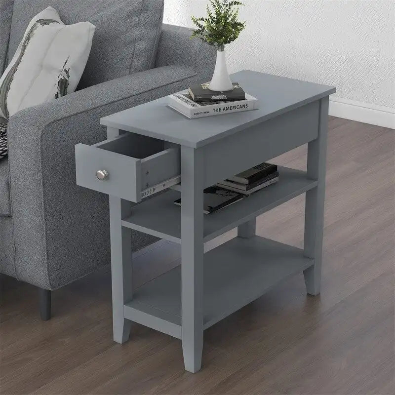 Tavolino stretto con cassetto e ripiano