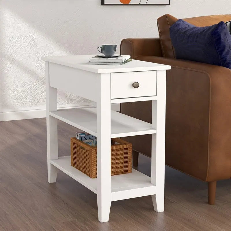 Tavolino stretto con cassetto e ripiano