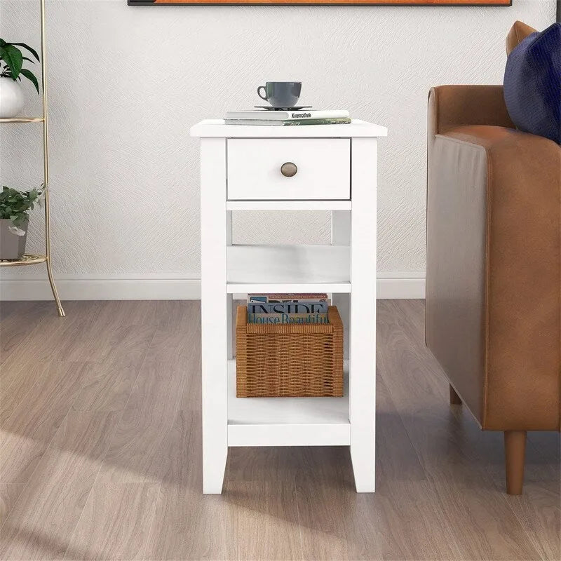 Tavolino stretto con cassetto e ripiano