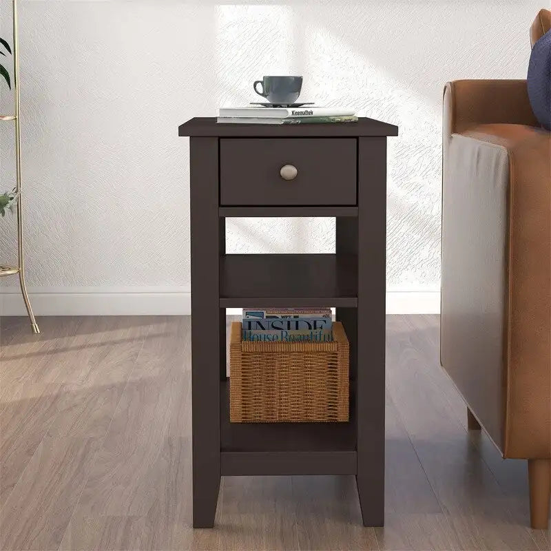 Tavolino stretto con cassetto e ripiano
