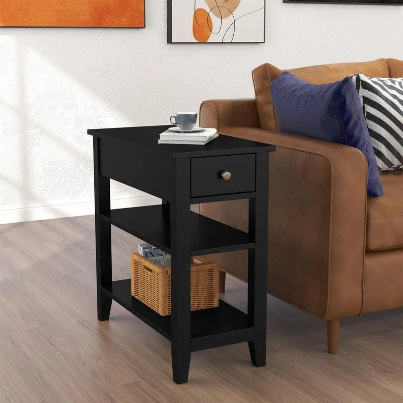 Tavolino stretto con cassetto e ripiano