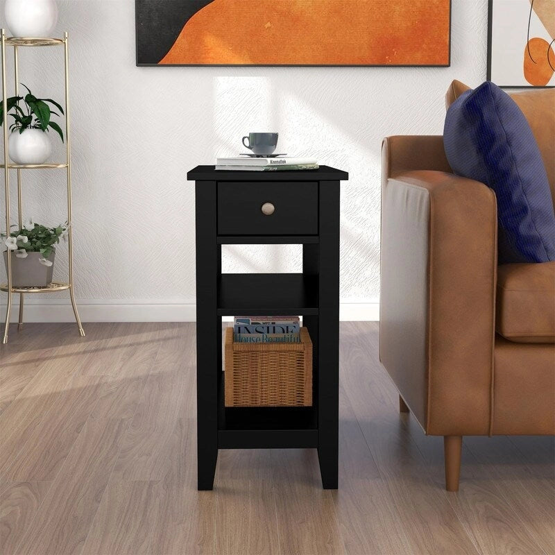 Tavolino stretto con cassetto e ripiano