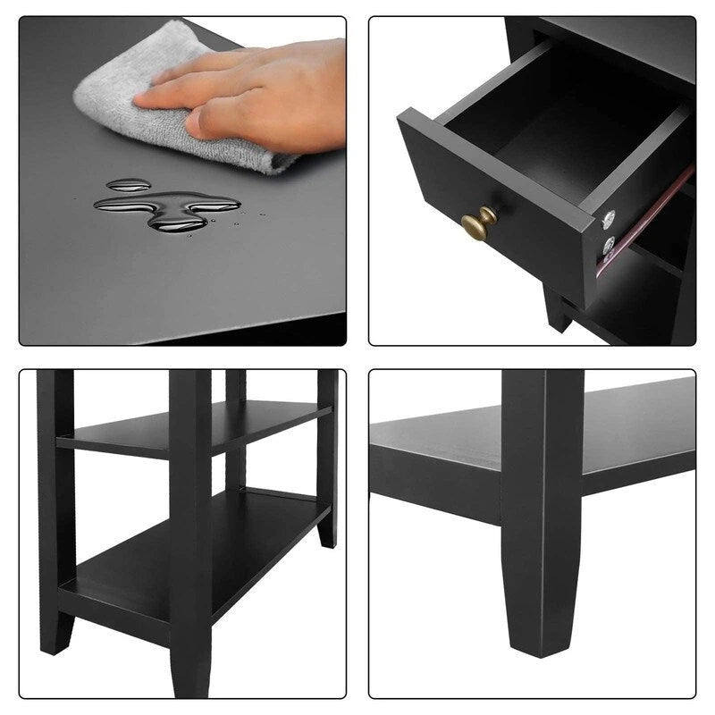 Tavolino stretto con cassetto e ripiano