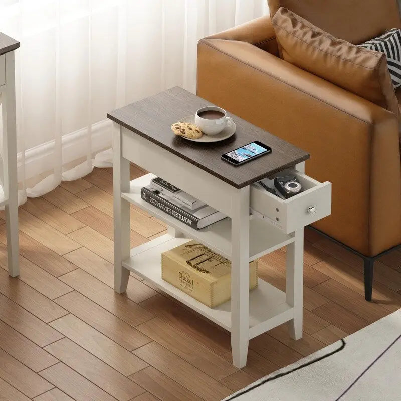 Tavolino stretto con cassetto e ripiano