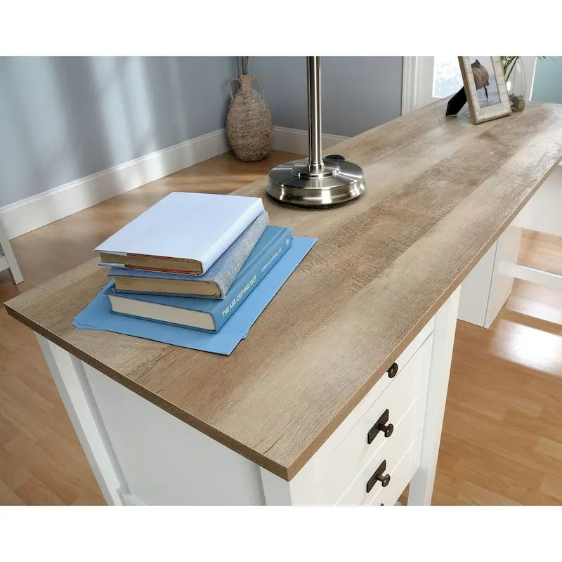 Scrivania ad angolo con cassetti e contenitori per ufficio domestico