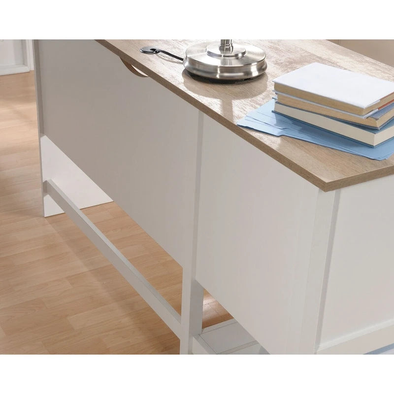 Scrivania ad angolo con cassetti e contenitori per ufficio domestico