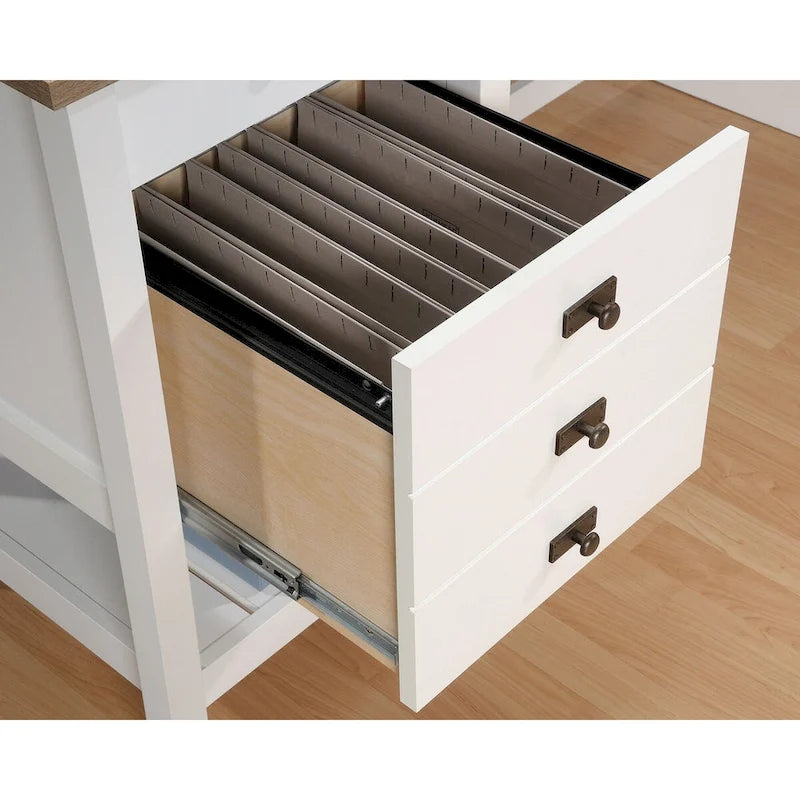 Scrivania ad angolo con cassetti e contenitori per ufficio domestico
