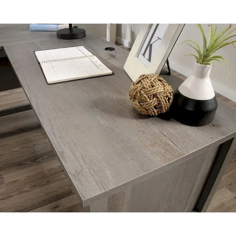 Scrivania ad angolo con cassetti e contenitori per ufficio domestico