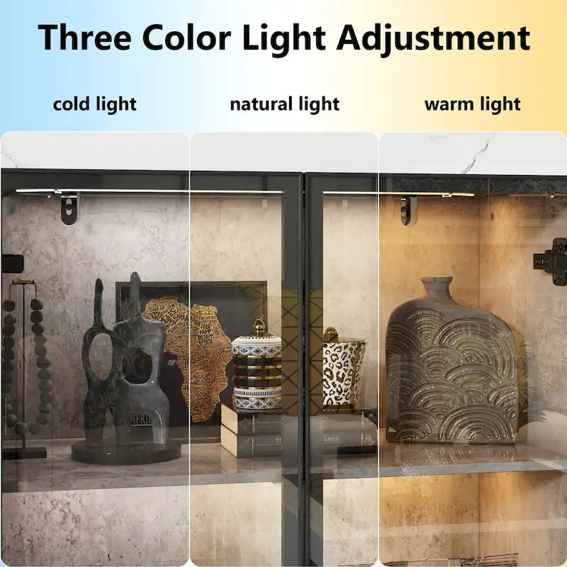 Vetrinetta a 5 ripiani con ante in vetro temperato e illuminazione a LED