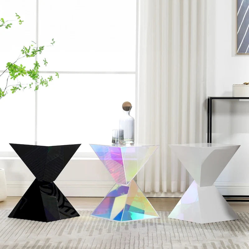 Tavolino d'appoggio in acrilico con design geometrico, per uso interno ed esterno