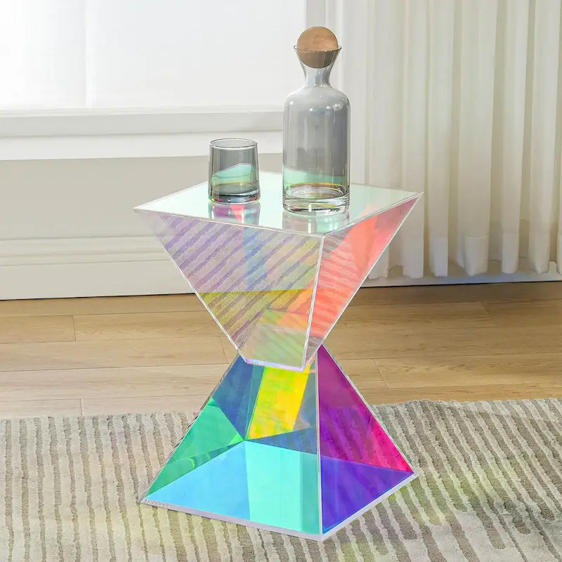 Tavolino d'appoggio in acrilico con design geometrico, per uso interno ed esterno
