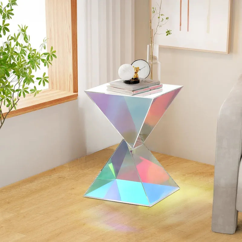 Tavolino d'appoggio in acrilico con design geometrico, per uso interno ed esterno