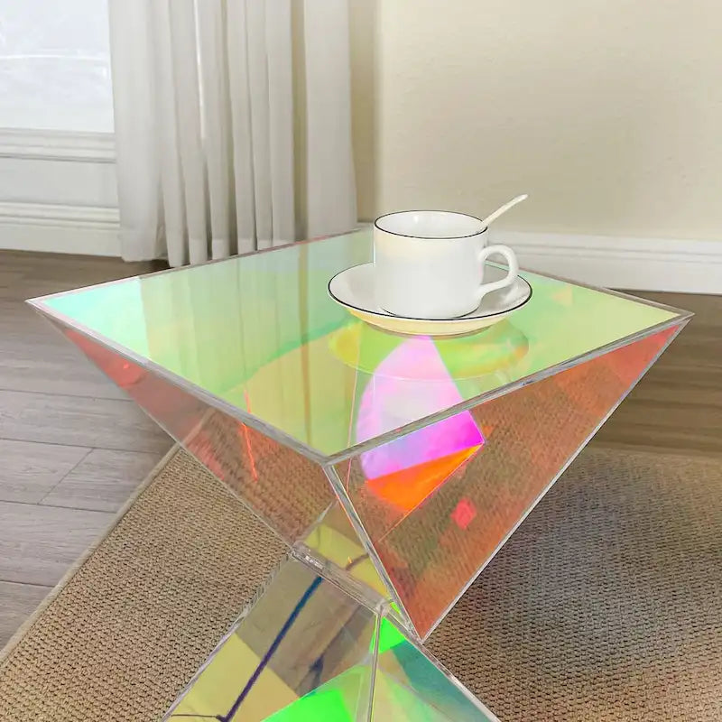 Tavolino d'appoggio in acrilico con design geometrico, per uso interno ed esterno