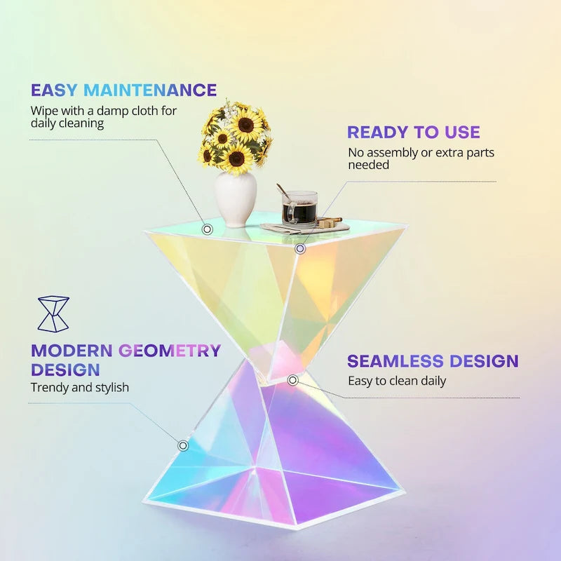 Tavolino d'appoggio in acrilico con design geometrico, per uso interno ed esterno