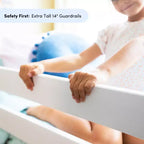 Letto a soppalco basso per bambini con scivolo e scale, in legno massiccio, 14 sponde protettive, capacità 180 kg